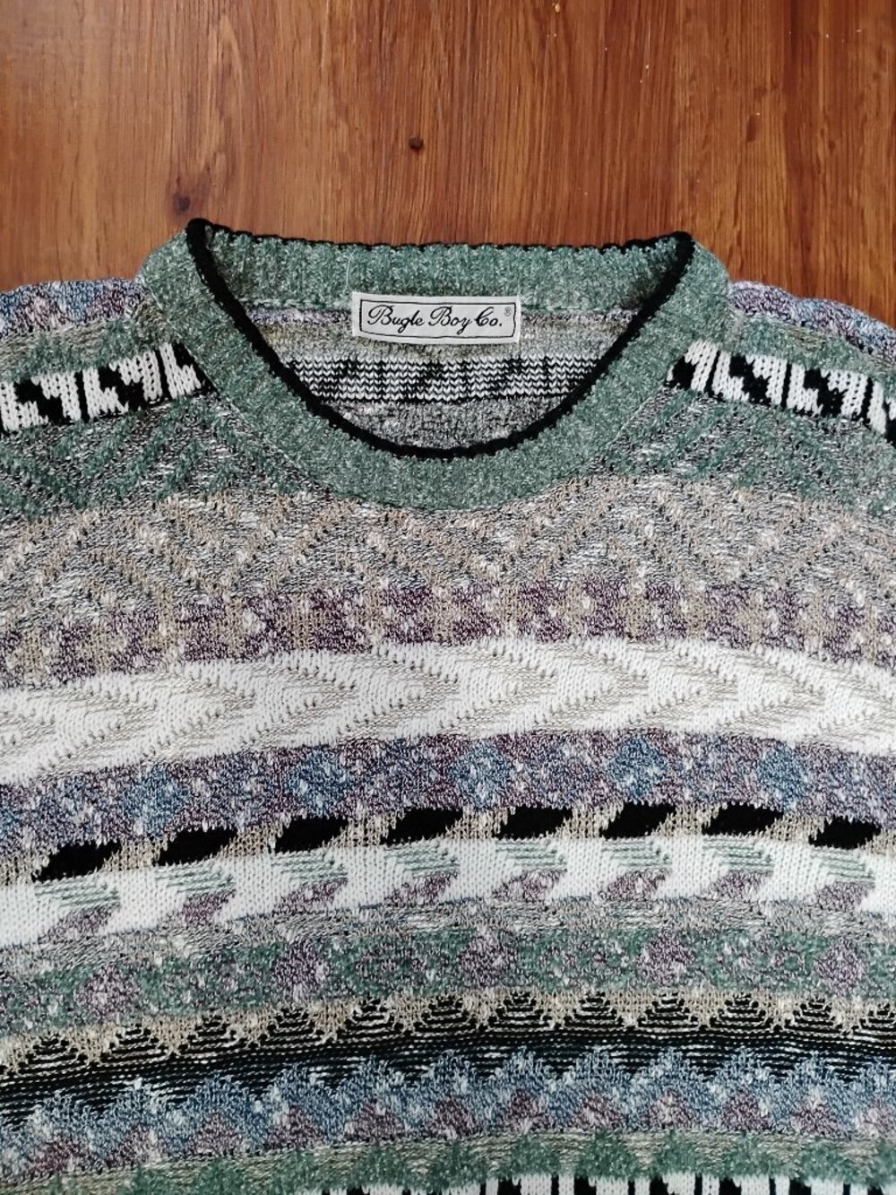 Vintage Bugle Boy Geometric Abstract Striped Crewneck Sweater